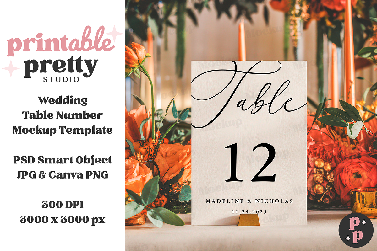 Bold Floral Table Number Mockup, a Product Mockup by Printable Pretty Studio (Photo 3 of 10)