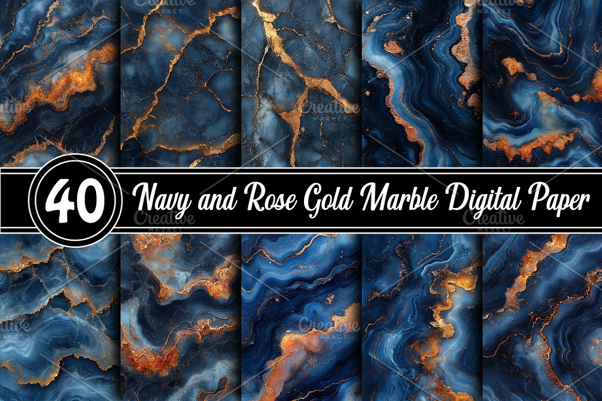 Navy and Rose Gold Marble Digital Pa, an Illustration by RobertsArt (Photo 1 of 7)