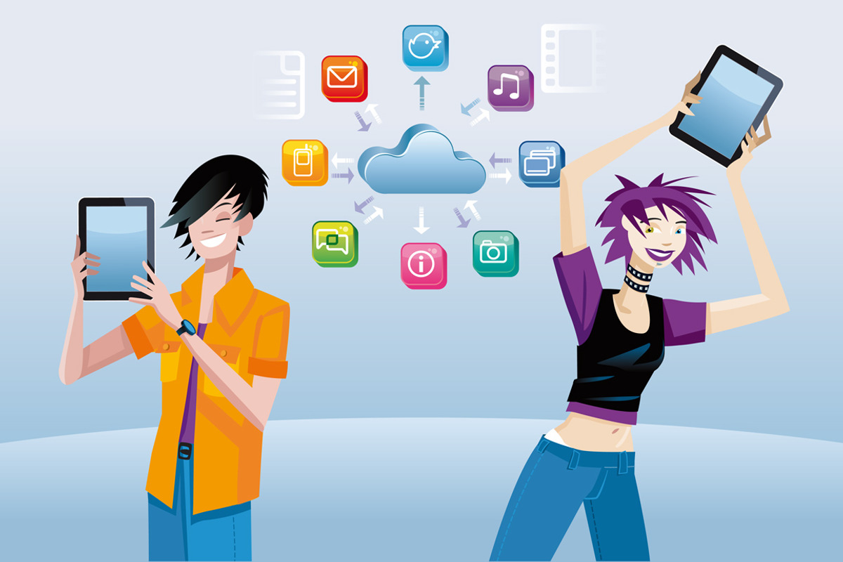 Teenagers and Digital Tablets, a Technology Illustration by ÁRTICA