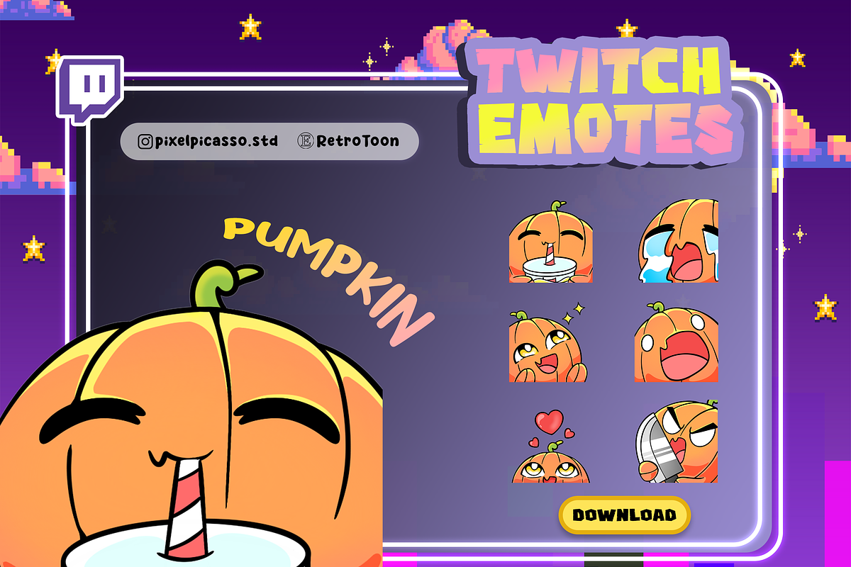 Pumpkin Twitch Emotes, an Emoji Icon by Pixel Picasso Studio (Photo 1 of 5)