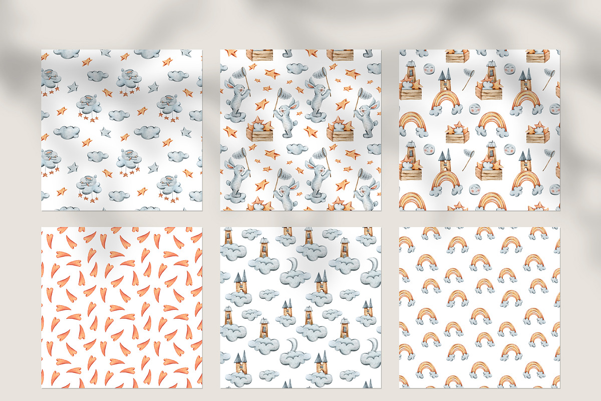 Watercolor CUTE BUNNIES patterns, a Pattern Graphic by Tiana Geo (Photo 4 of 7)