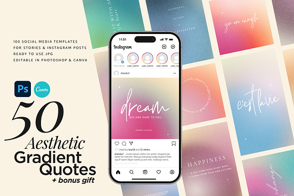 Aesthetic Gradient Social Media Templates Quotes preview 7