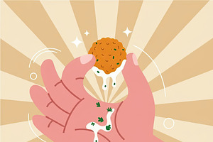 Hand Holding a Crispy Falafel Ball, a Food Illustration by Virgo Studio