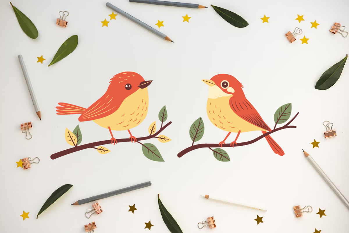 14 Cute Red Robin Bird on Tree Twig, an Animal Illustration by jongcreative (Photo 2 of 8)