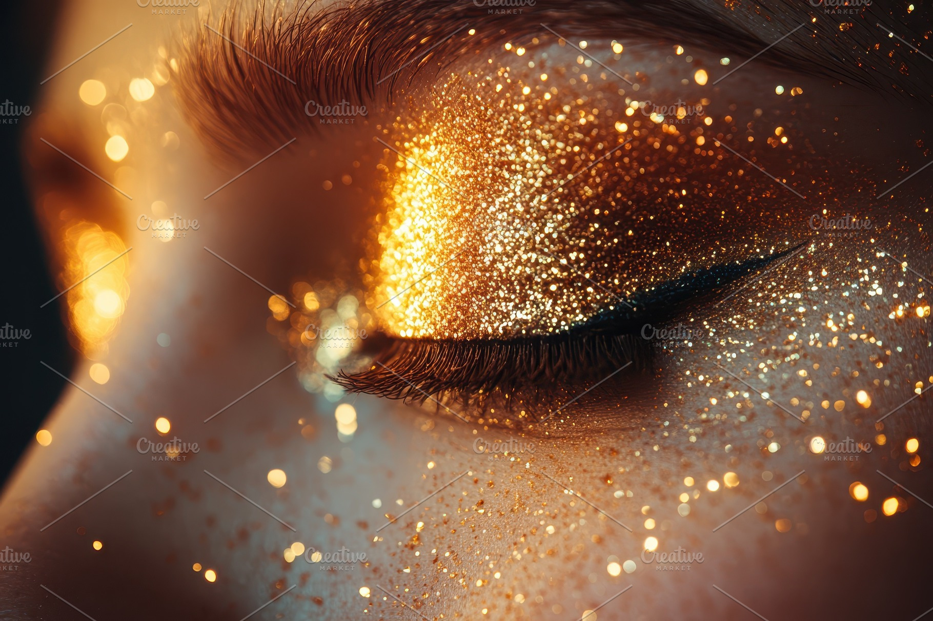 Golden Glitter Eye Makeup Closeup Sp, an Abstract Photo by Pixeness Studio