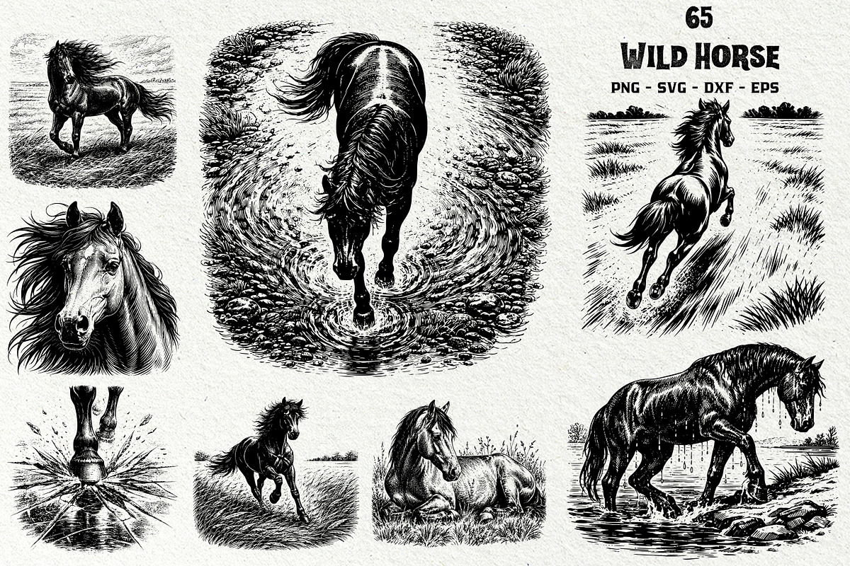 Wild Horse SVG Graphics Bundle, an Animal Illustration by DENIDigitalArtSudio (Photo 1 of 8)