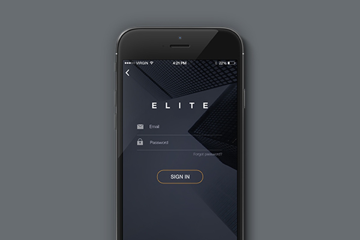 Elite Mobile App Login, an iPhone Mockup by Isma Shop (Photo 2 of 4)