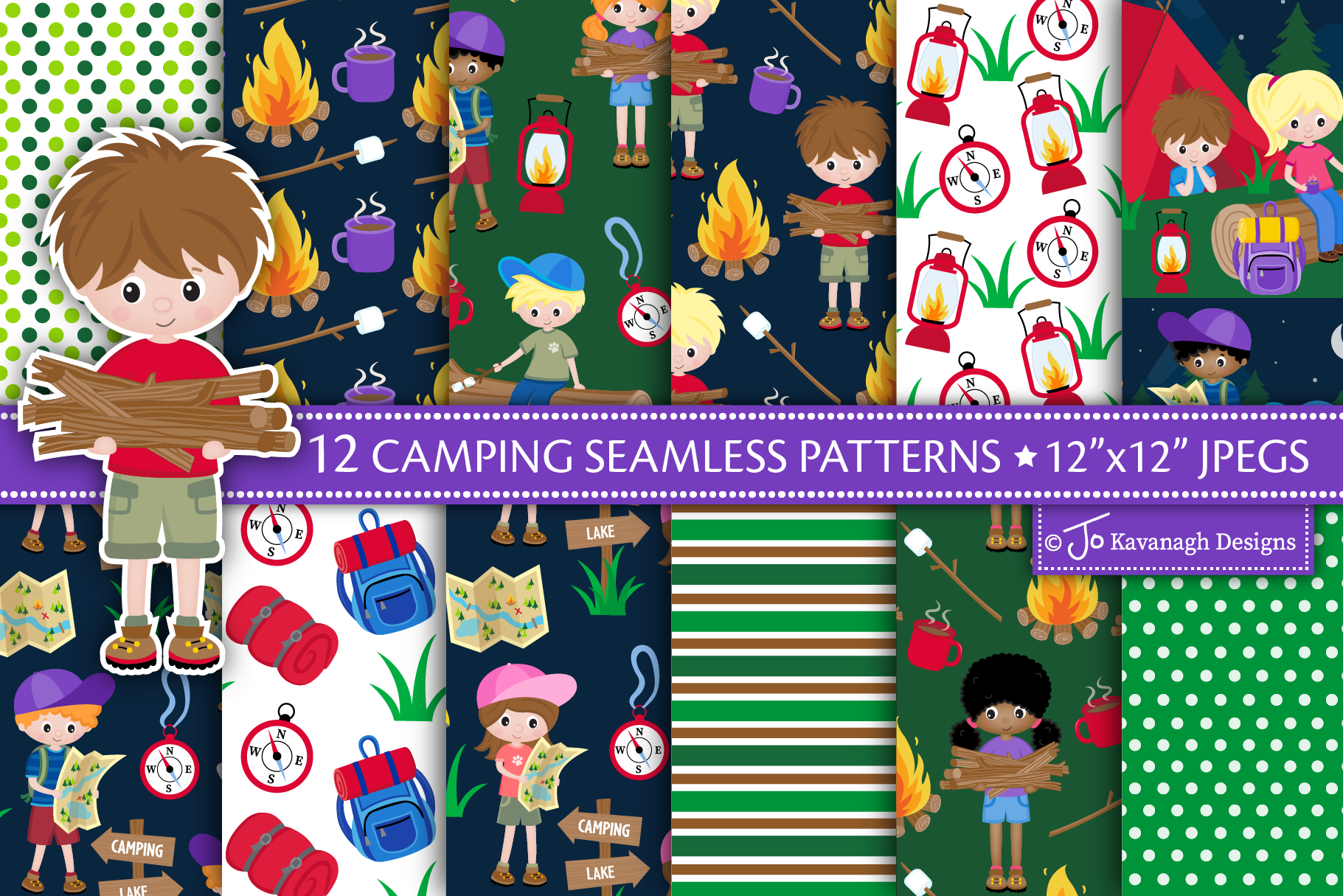 Camping Digital Paper, Camping -P51, a Pattern Graphic by Jo Kavanagh ...