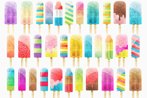 Watercolor Popsicles Clipart Set, a Food Illustration by Kenna Sato Designs