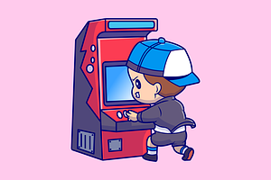 Cute Boy Playing Arcade Machine Game, a Person Illustration by Catalyst Labs