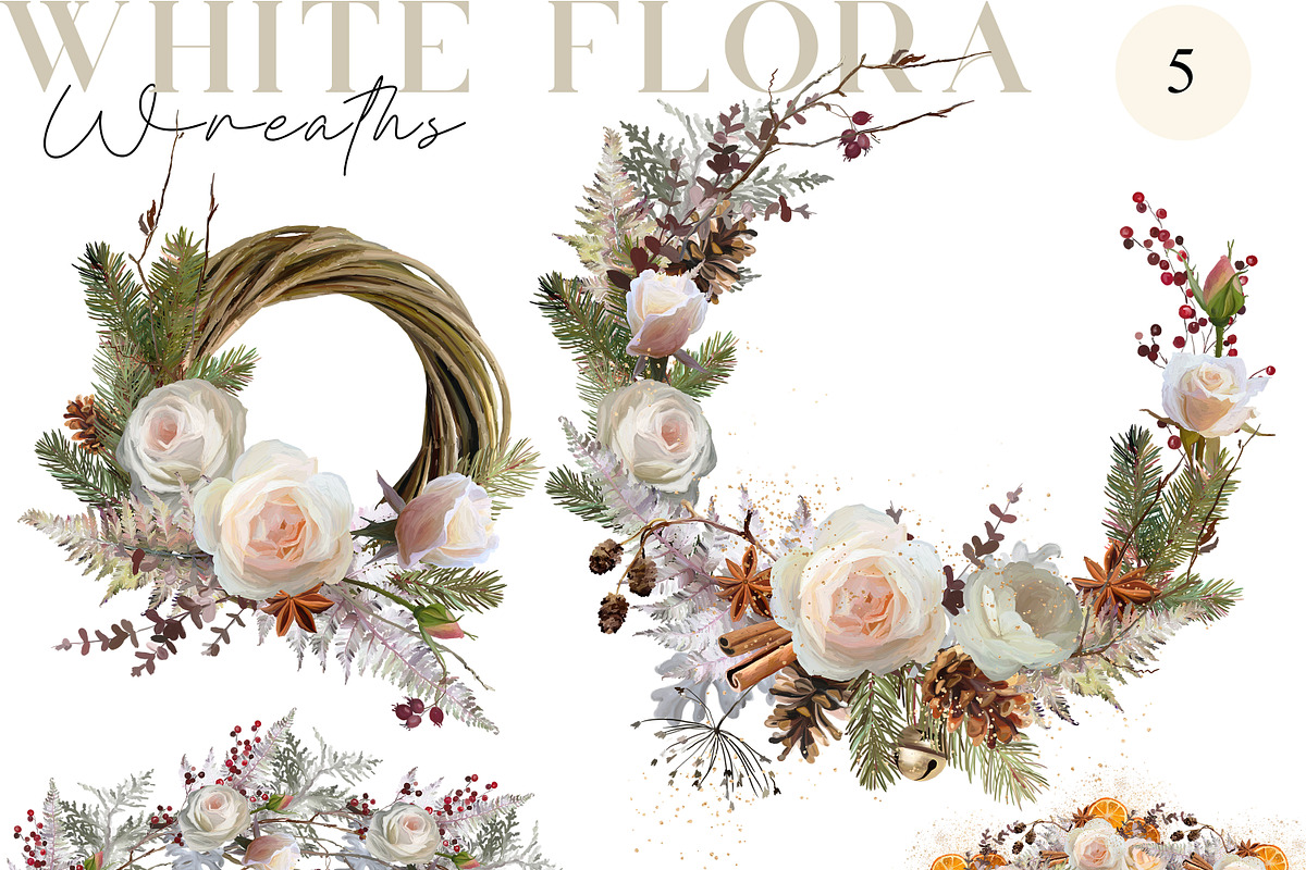 White Flora - Christmas clipart, a Decorative Illustration by Vasmila (Photo 11 of 15)