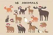 Cartoon Christmas animals and Santa, an Animal Illustration by essskina (Thumbnail 2 of 11)