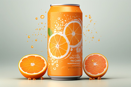Liquid orange fizzy packaging can mo, a Food & Drink Photo by Pixeness