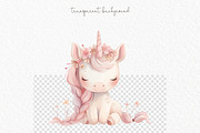 Pink unicorn watercolor clipart PNG, an Animal Illustration by MyLittleMeow (Thumbnail 5 of 5)