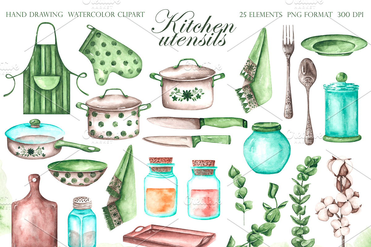 Kitchen watercolor set. Cookbook, an Illustration by SabinaWatercolorArt (Photo 2 of 16)