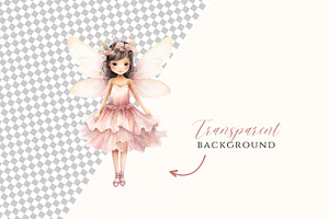 Watercolor Pink Fairy Clipart