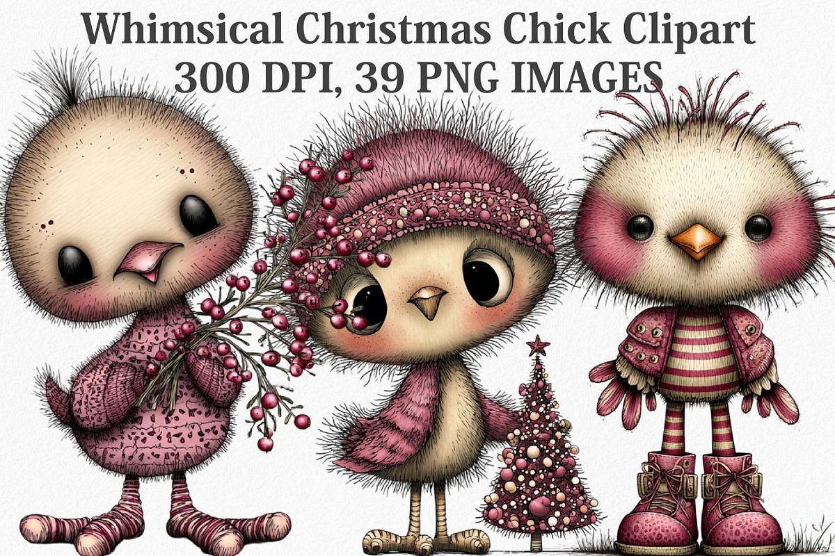 Whimsical Christmas Chick Clipart, an Illustration by Canvas Craft (Photo 1 of 7)