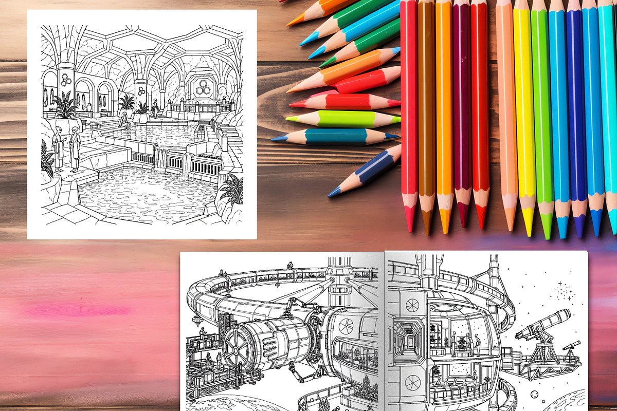 80 Sci-Fi Coloring Pages Bundle, a Brochure Template by LA Design (Photo 9 of 10)
