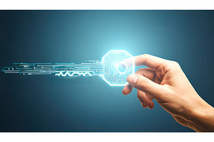 Hand holding digital key symbolizes, a Technology Photo by Igor Tichonow
