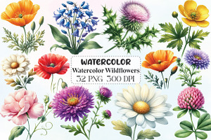 Watercolor Wildflowers Clipart, an Illustration by CraftArtStudio