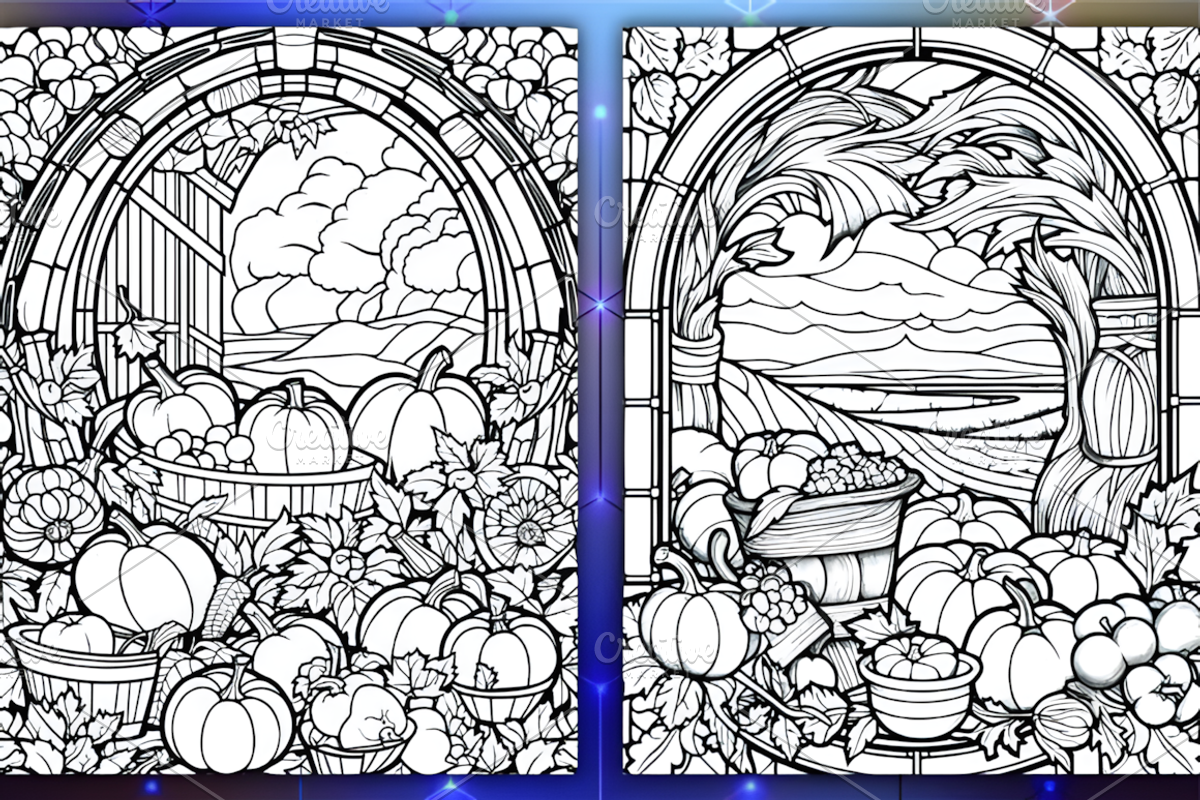 Stained Glass Autumn Coloring Pages, a Seasonal Illustration by Coco Bloom (Photo 5 of 6)
