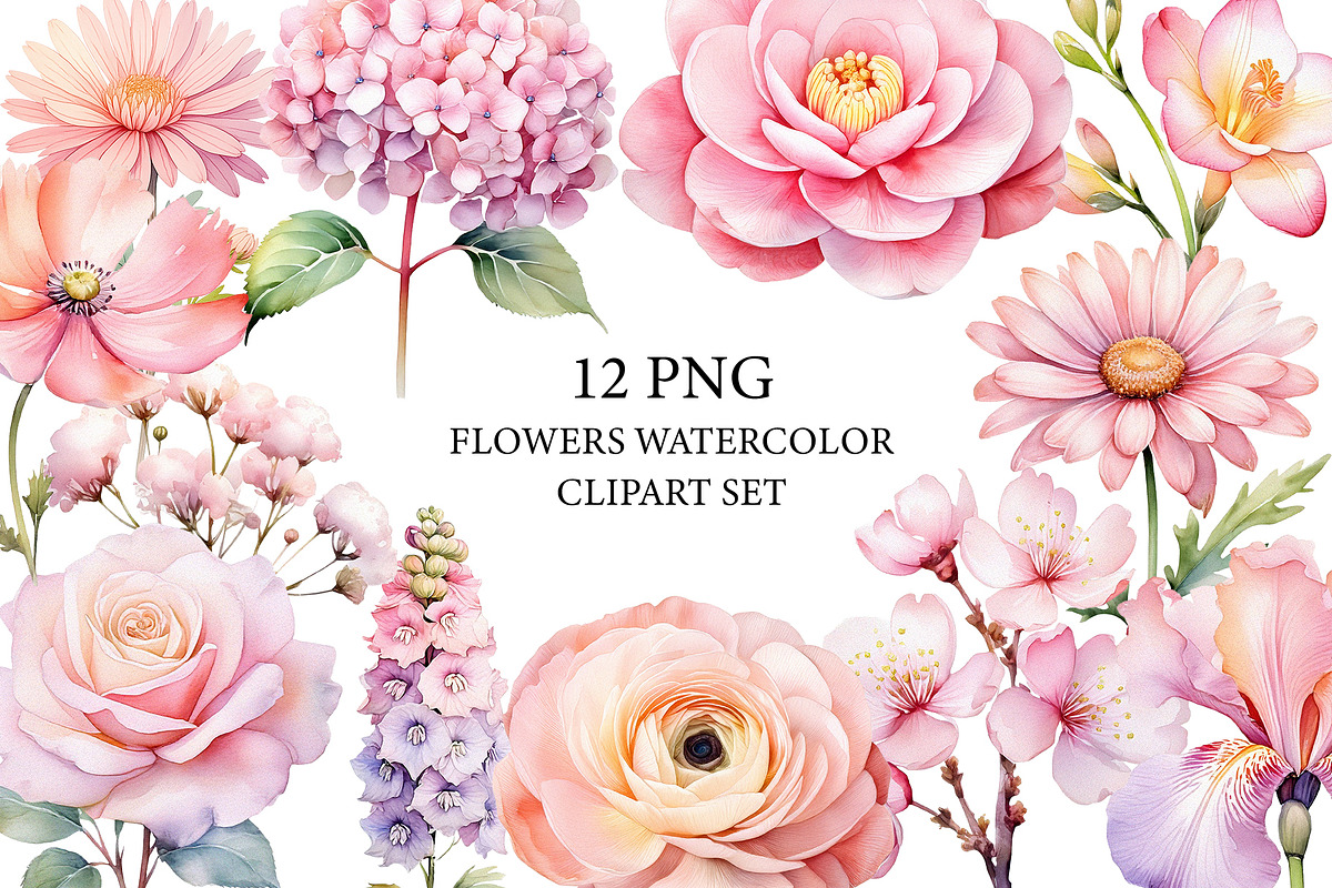Wedding Watercolor Flowers Clipart., a Decorative Illustration by kaisorn (Photo 1 of 5)