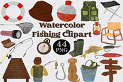 Watercolor Fishing Clipart Set, an Illustration by CropUp Creative (Thumbnail 1 of 4)