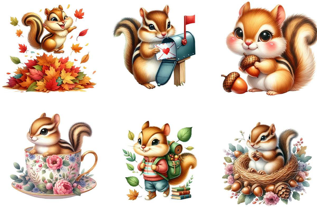 Watercolor Cute Chipmunks Clipart, an Illustration by DreamArtGraphic (Photo 2 of 5)