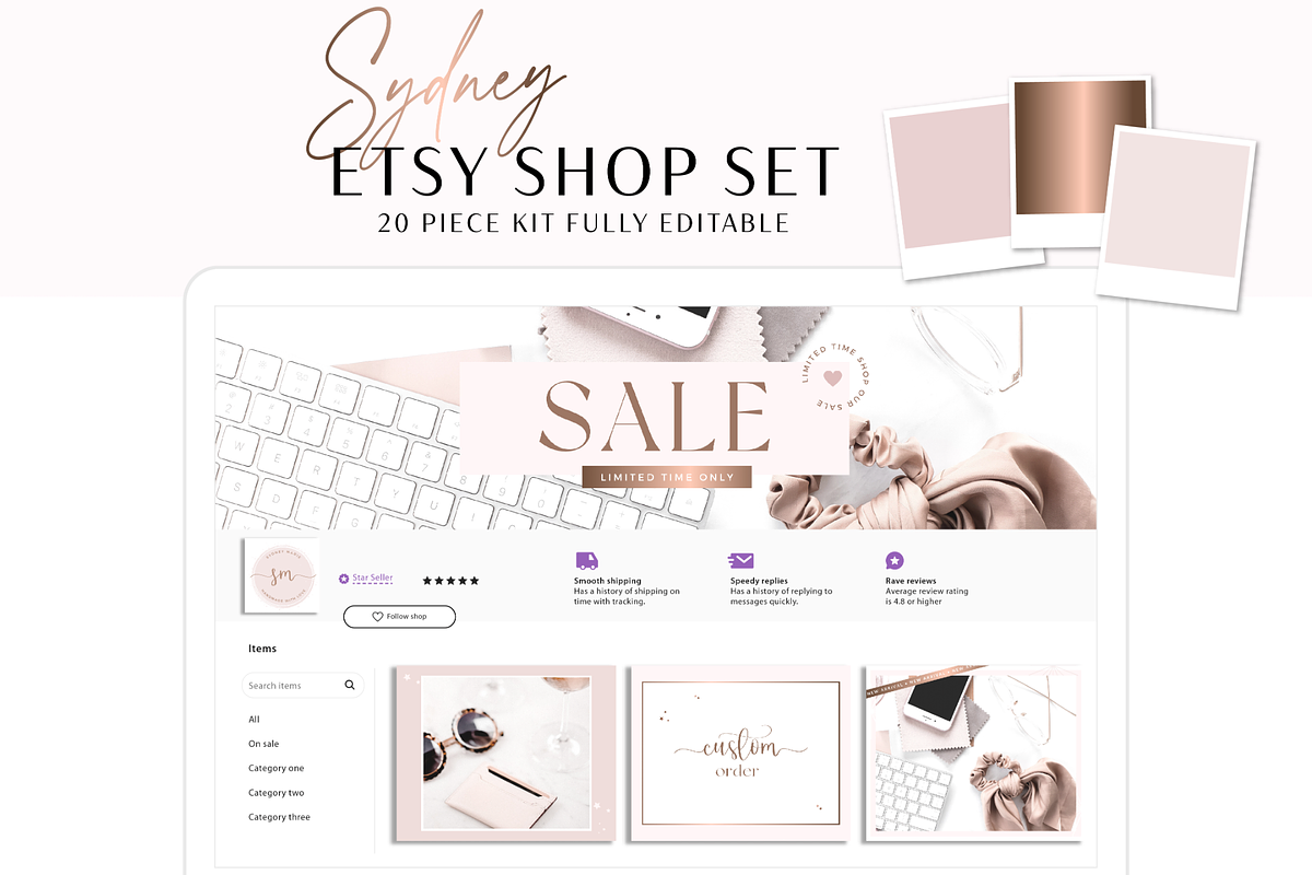 Rose Gold Etsy Shop Branding Kit, a Branding & Logo Template by Macarons and Mimosas (Photo 1 of 9)