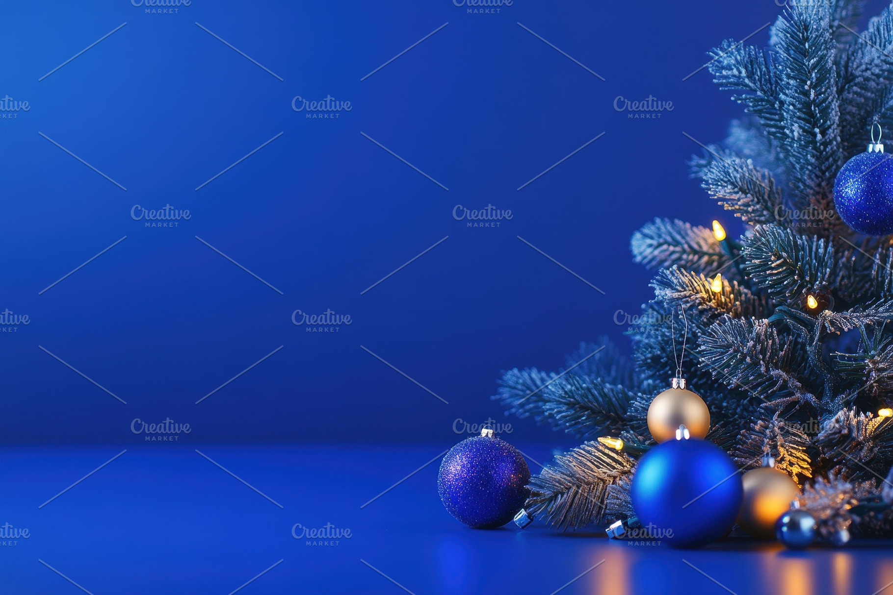 Decorative blue and gold Christmas t, a Photo by Tanuart