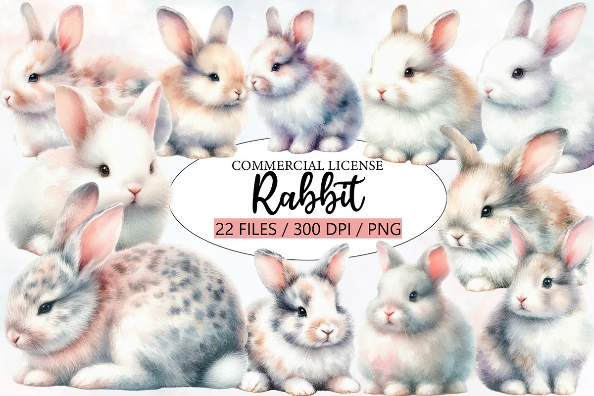 Watercolor Rabbit clipart, an Illustration by Designworld (Photo 1 of 6)