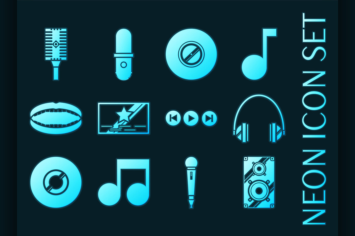 Karaoke set icons. Blue glowing neo, an Icon by Netkoff