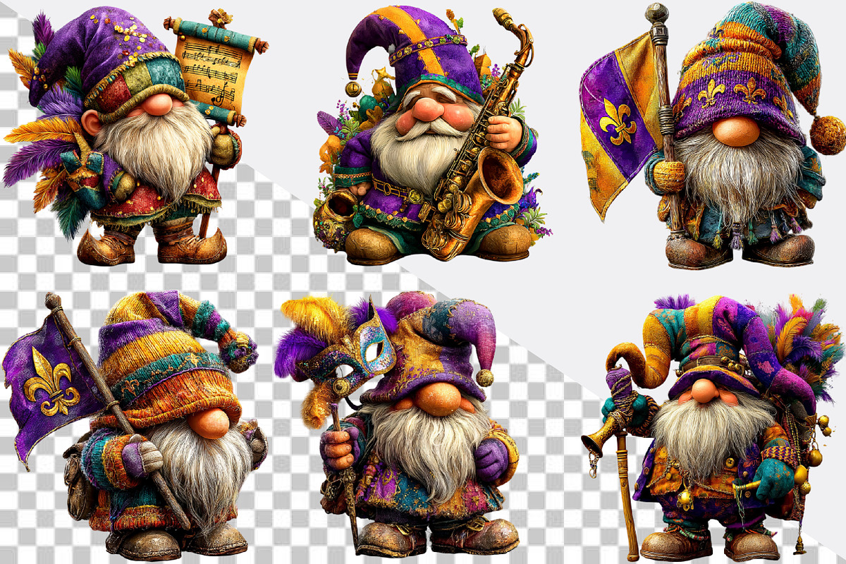 Watercolor Mardi Gras Gnomes Clipart, an Illustration by SVGArt (Photo 4 of 7)