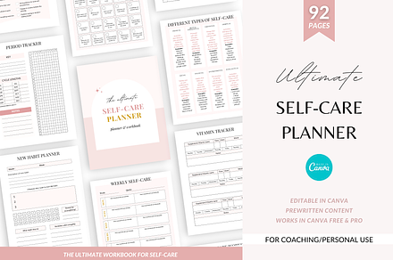 Self-care planner Canva template, a Templates & Theme by Cate Creates