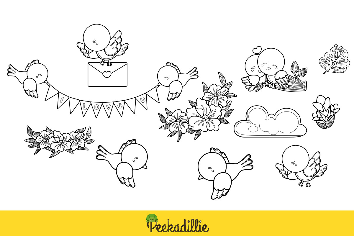 Love Birds animal digital stamp, an Animal Illustration by Peekadillie Art (Photo 2 of 3)
