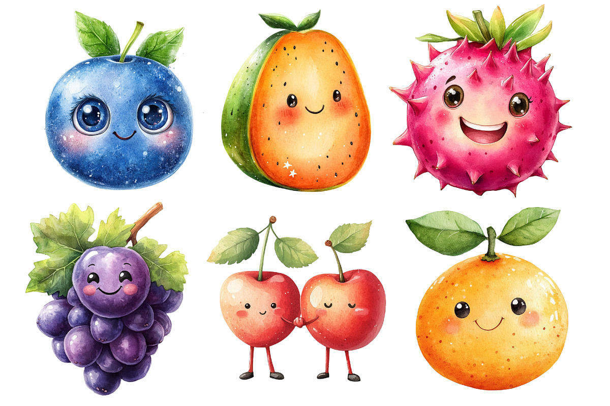 Cute Fruit Clipart PNG, an Illustration by SinaCreation (Photo 3 of 5)
