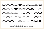 Moustache Icons Set Illustration, a Solid Icon by Designfour (Thumbnail 2 of 6)