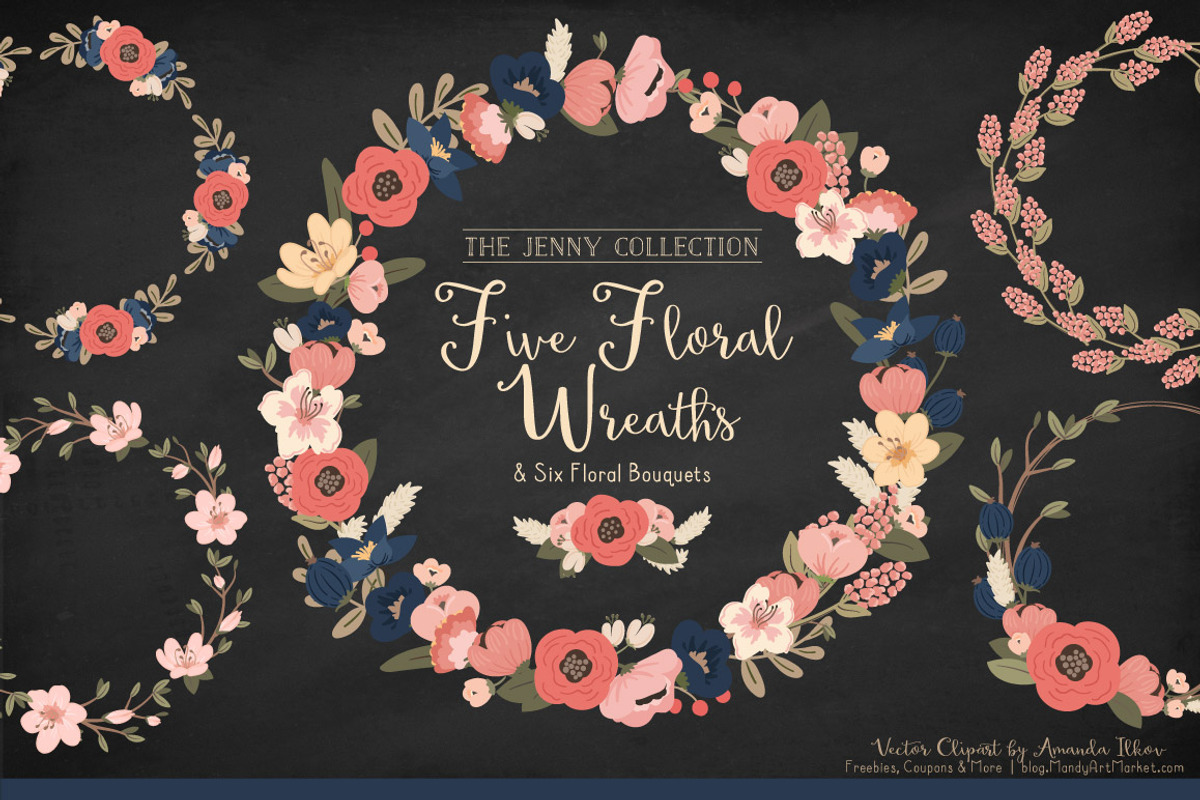 Navy & Blush Floral Wreaths, an Illustration by Amanda Ilkov (Photo 2 of 4)