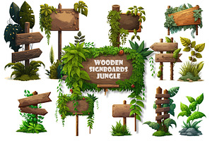 Mockup Wooden Signboards In Jungle.