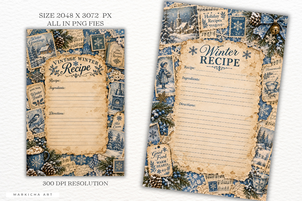 Winter Ephemera Recipe Pages PNGs, a Seasonal Illustration by Markicha Art (Photo 3 of 5)