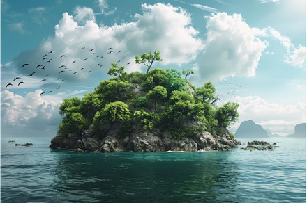 Tropical island with lush vegetation, an Animal Photo by Ylivdesign