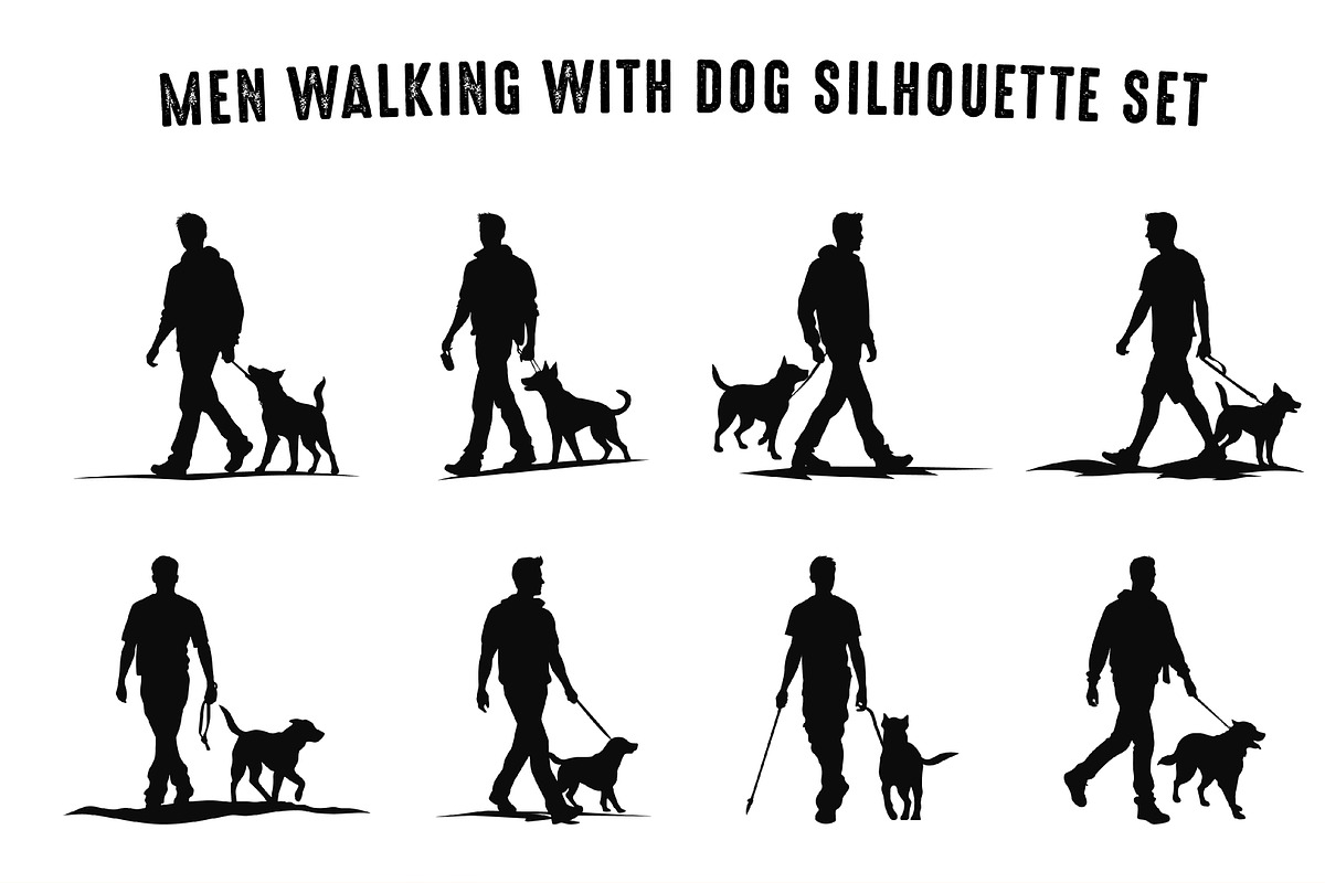 Men Walking with Dog Silhouettes set, a Person Illustration by Gfx Expert Team (Photo 3 of 3)