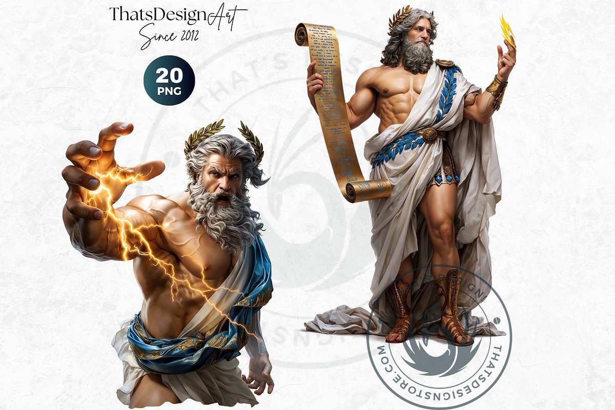 Zeus Greek god clipart Set, a Person Illustration by ThatsDesignArt (Photo 9 of 10)