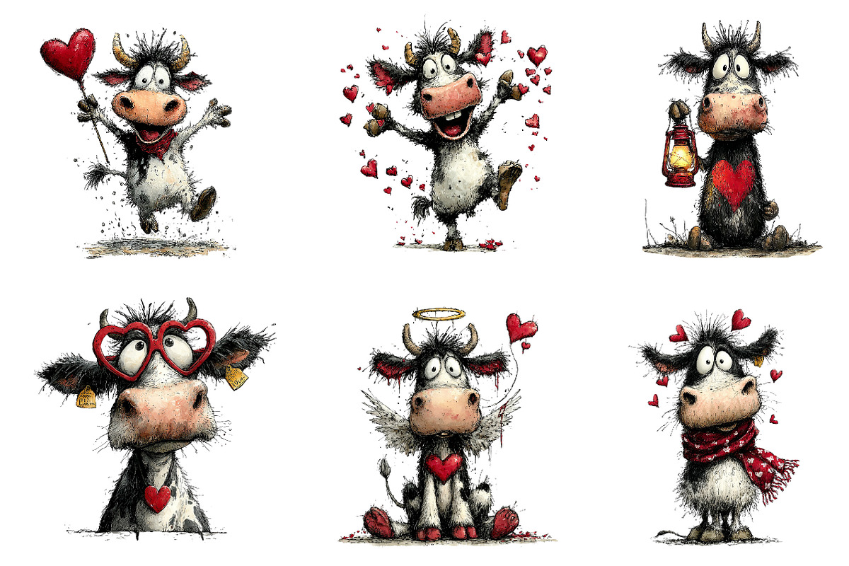 Funny Valentine's Cow Clipart, an Illustration by Dream Creation (Photo 4 of 7)