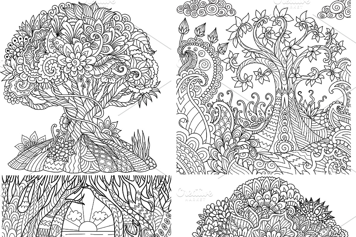 20 Trees and leaves coloring pages, an Illustration by Somjai King (Photo 2 of 6)