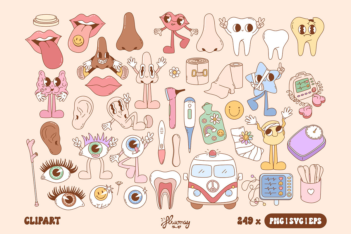Groovy Retro Nurse Healthcare bundle, a Healthcare Illustration by Huxmay (Photo 2 of 8)