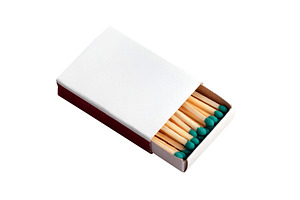 Open matchbox with green-tipped wooden matches over white backgr, an Industrial Photo by Ales Munt