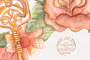 Watercolor wreaths set. Roses & keys, an Illustration by antuanetto (Thumbnail 6 of 6)