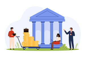Depositing Money Bank Building, a Finance Illustration by Flashvector