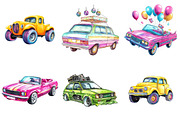 90s Retro Colorful Car Clipart Bundl, an Illustration by Watercolor design (Thumbnail 4 of 5)